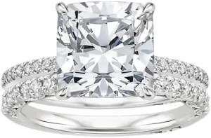 3 CT Cushion Cut Colorless Moissanite Engagement Ring Set, Tacori Wedding/Bridal Sets, 925 Sterling Silver, Anniversary Ring Pave Set, Holiday Gift for Women, 10K/14K/18K/22K Gold