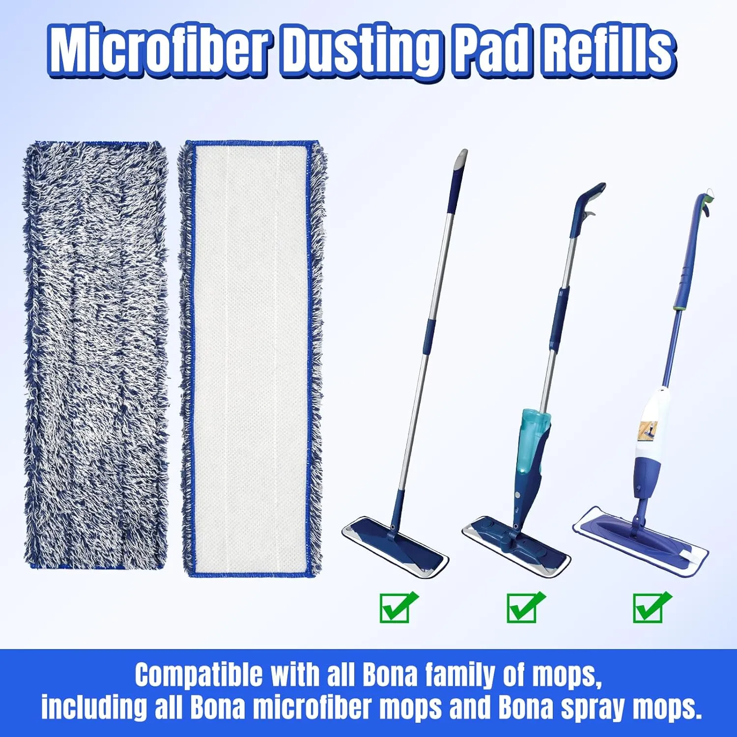 3 Pack Microfiber Dusting Pad for Bona Family of Mops, Washable & Reusable Pads for Bona Hardwood Floor Cleaner Mop, Mop Pads Refill for Hard Surface Floors