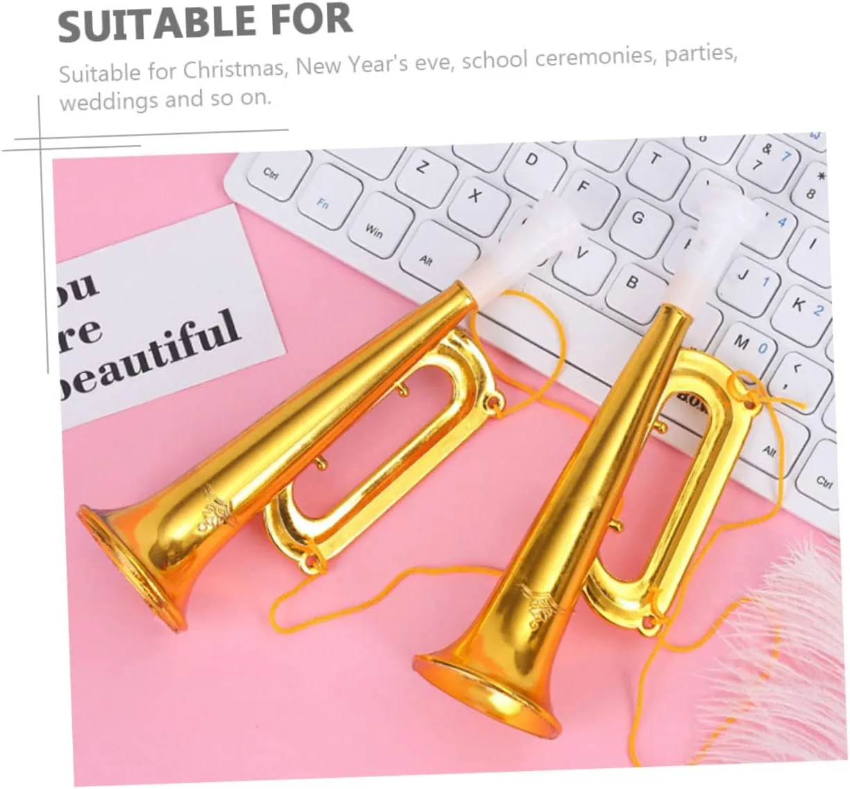 30 pcs Sporting Instruments New Favor Models Gold Party Trumpets Small Cheering Kids Girls Boys Whistle and Funny Musical Children Stage Props Plastic Atmosphere Noise Events