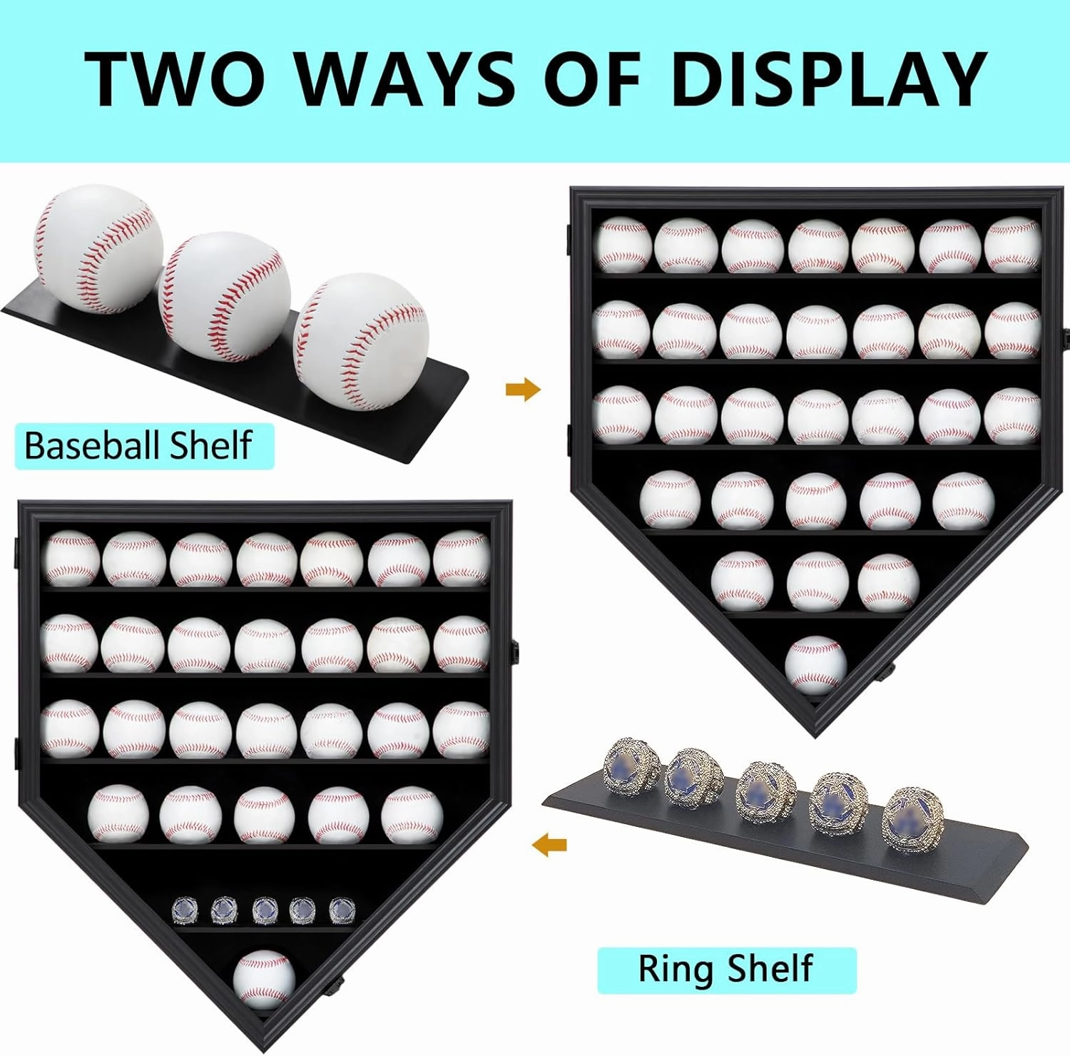 30 Baseball Display Case Wooden Baseball Holders for Balls Display Wall Mount Baseball Shadow Box with Lockable Anti Fade UV Protection Acrylic Door for Autograph Balls Collection Storage
