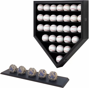 30 Baseball Display Case Wooden Baseball Holders for Balls Display Wall Mount Baseball Shadow Box with Lockable Anti Fade UV Protection Acrylic Door for Autograph Balls Collection Storage