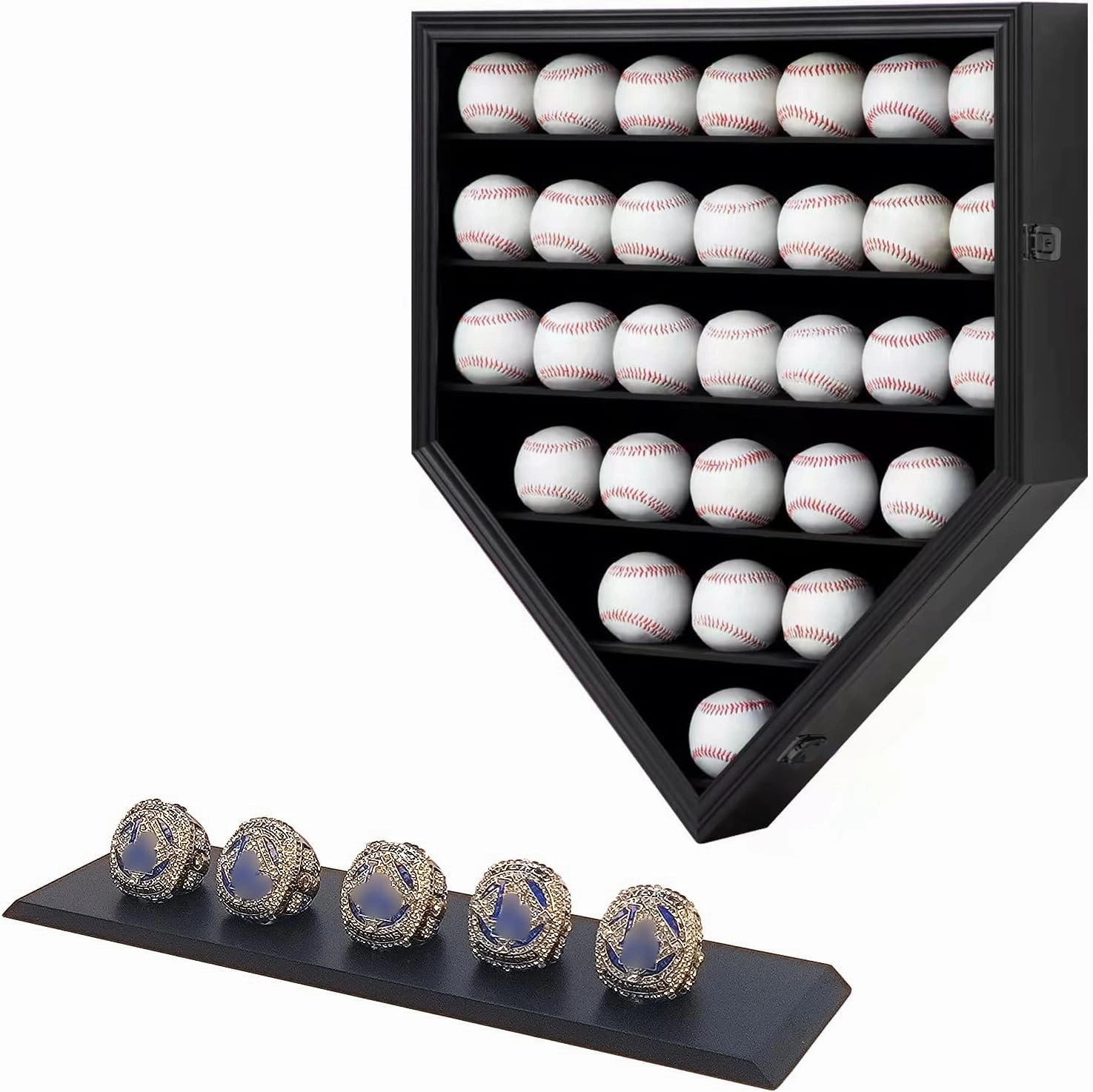30 Baseball Display Case Wooden Baseball Holders for Balls Display Wall Mount Baseball Shadow Box with Lockable Anti Fade UV Protection Acrylic Door for Autograph Balls Collection Storage