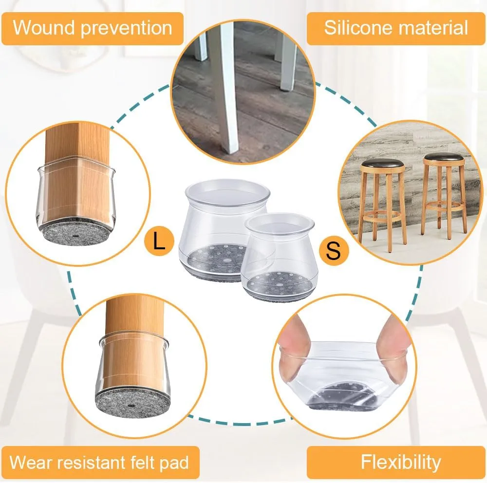 32 Pcs Chair Leg Protectors for Hardwood Floors, Silicone Felt Furniture Leg Cover Pad for Protecting Floors from Scratches and Noise, Smooth Moving for Chair Feet(Large fit : 1.3'' - 2'')