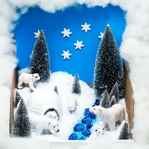 36 Pcs Arctic Bear Animal Diorama Project Set, Diorama Kit Includes White Bear Figures, Pine Trees, Artificial Snowflakes Cotton Paper Fake Iceberg with Transparent Box for Gifts Project