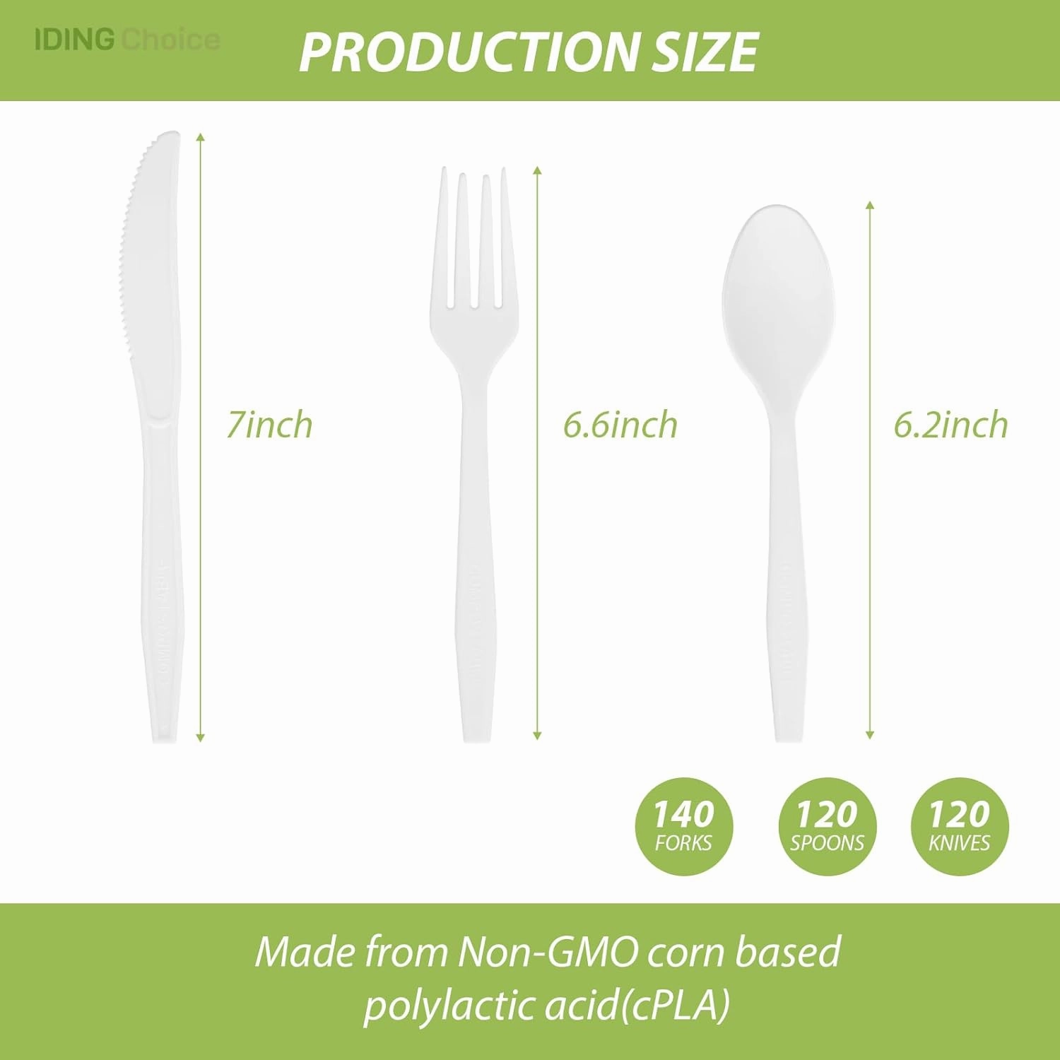 380 Count Heavy Duty Compostable Cutlery Set 140 plastic forks 120 spoons 120 knives eco-friendly no plastic silverware compostable utensils for Weddings, Parties, Office, Camping, Picnic