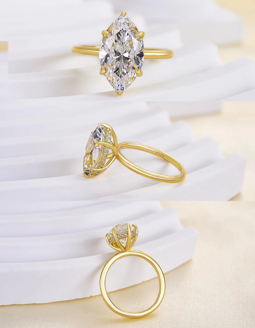 3.5CT Marquise Cut Engagement Ring,Simulated Diamond Ring,925 Sterling Silver 18K Yellow/White Gold Plated Promise Ring
