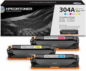 3 Pack 304A C/M/Y Toner Cartridge, Replacement for 304A / CC531A CC532A CC533A Color CP2025 Color CP2025n Color CP2025dn Color CP2025x Color CM2320n MFP Color CM2320fxi MFP Color CM2320nf MFP Printer