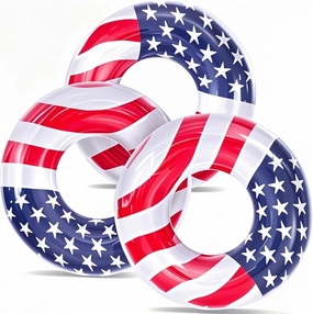 3 Pack Inflatable USA Flag Pool Floats for Kids Adults - 35.5 inch Swim Tubes Rings for Lake Pool Beach, Red White & Blue Pool Floaties Kid Teen Summer Pool Party America Flag Patriotic Toy
