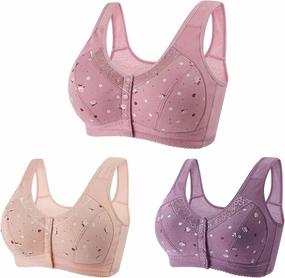 3 Pack T-Shirt Bra Older Womens Daisy Bras Front Closure Comfortable Bralettes