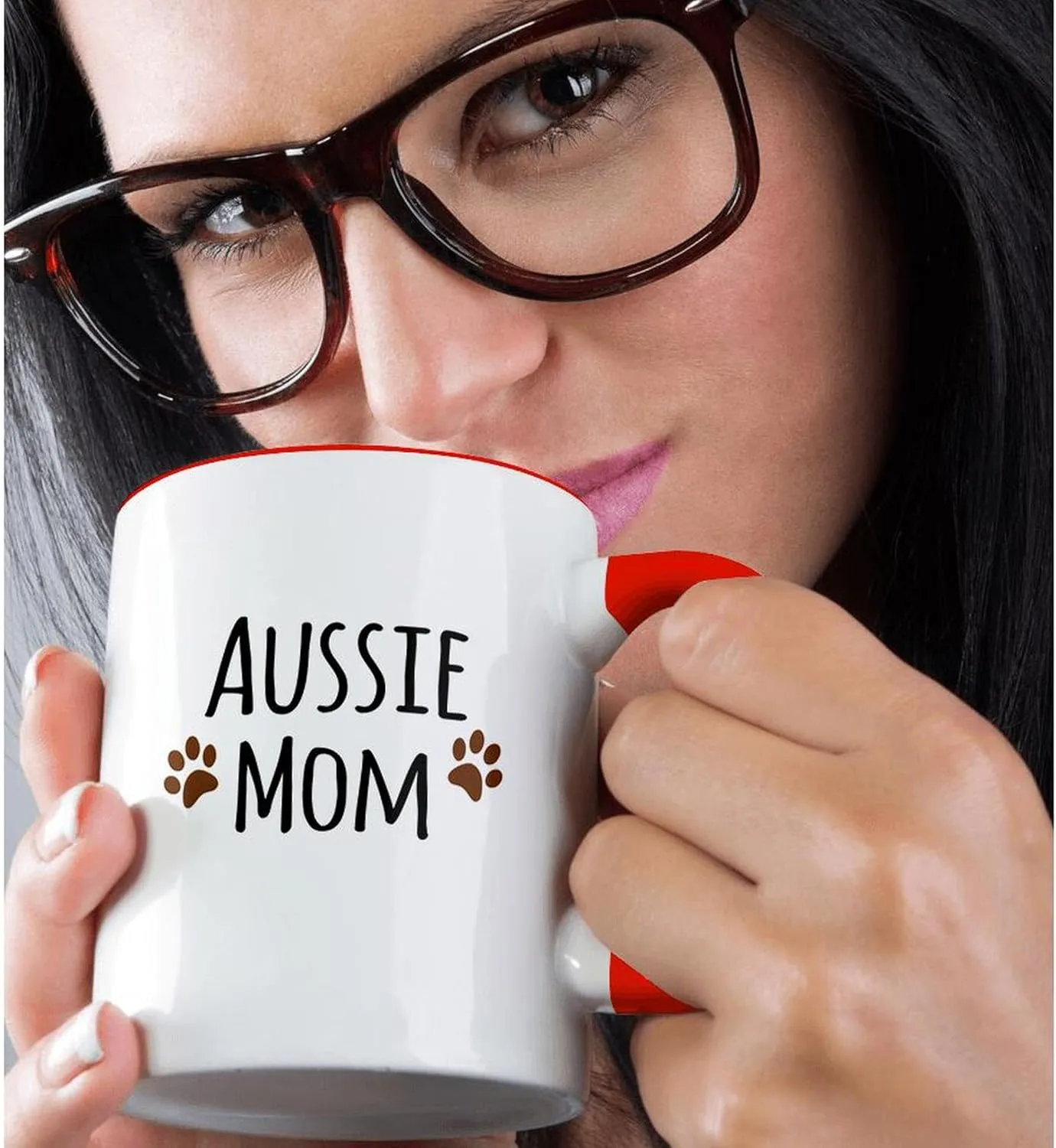 3dRose Coffee Mug, Size - 15oz - Aussie Dog Mom - Australian Shepherd Doggie by breed brown muddy paw prints doggy lover mama love Pet designs - funny coffee cup gift