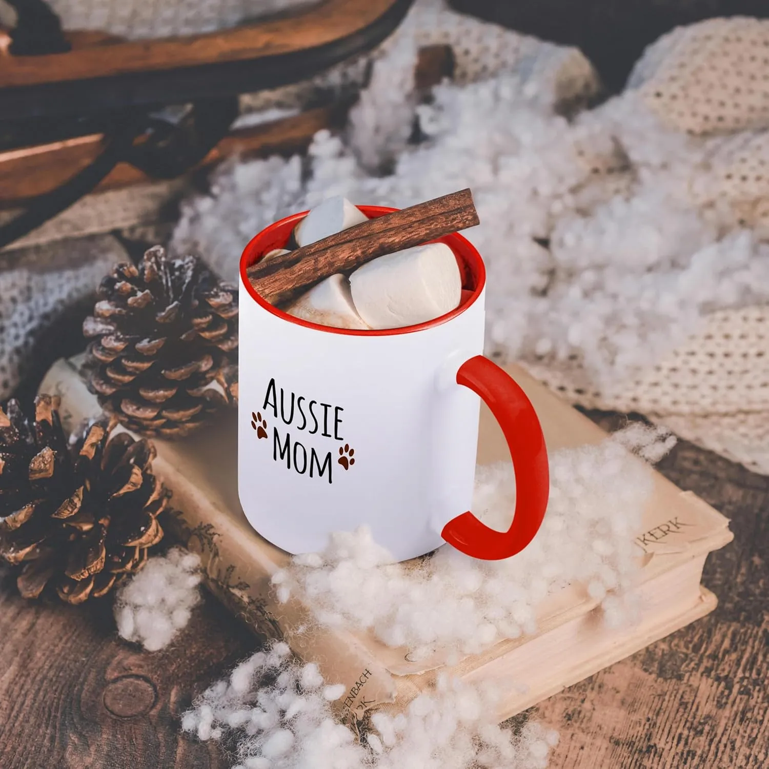 3dRose Coffee Mug, Size - 15oz - Aussie Dog Mom - Australian Shepherd Doggie by breed brown muddy paw prints doggy lover mama love Pet designs - funny coffee cup gift