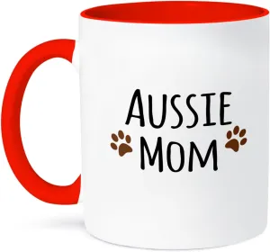 3dRose Coffee Mug, Size - 15oz - Aussie Dog Mom - Australian Shepherd Doggie by breed brown muddy paw prints doggy lover mama love Pet designs - funny coffee cup gift