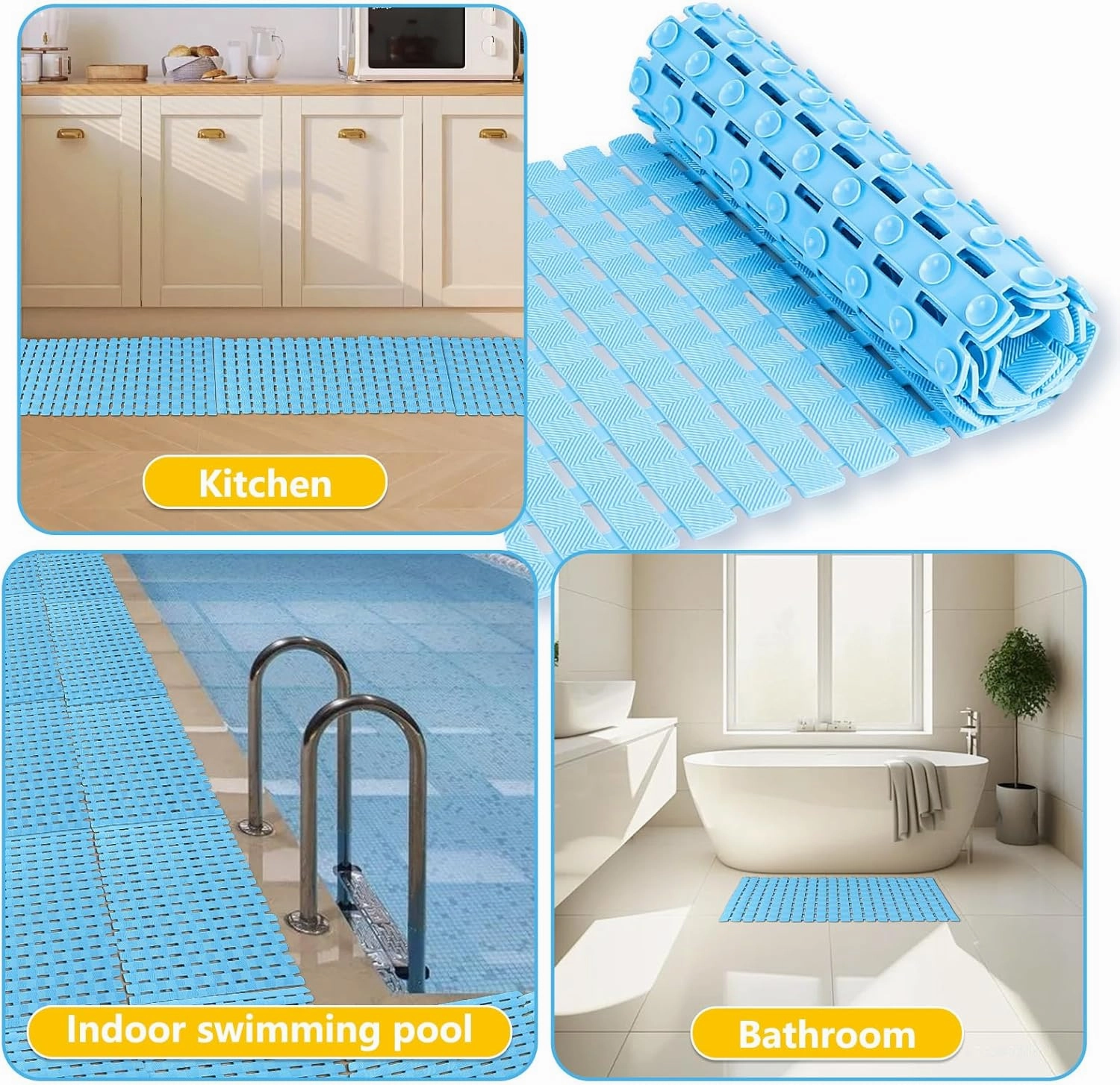 3Pcs Ground Pool Drainage Walkway, 15.7" x 27.6" Pool Drainage Mat, Non-Slip Floor Protector Mat for Protecting Pools Lawn and Away from Litter (Blue, Large, 3)