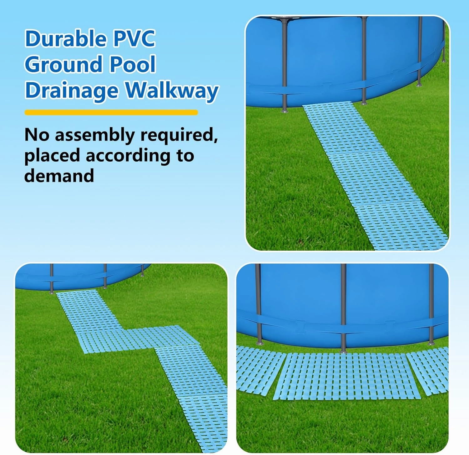 3Pcs Ground Pool Drainage Walkway, 15.7" x 27.6" Pool Drainage Mat, Non-Slip Floor Protector Mat for Protecting Pools Lawn and Away from Litter (Blue, Large, 3)