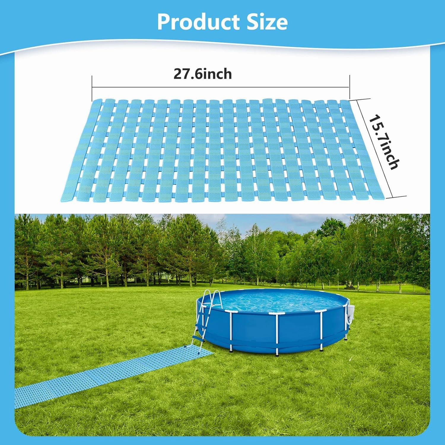 3Pcs Ground Pool Drainage Walkway, 15.7" x 27.6" Pool Drainage Mat, Non-Slip Floor Protector Mat for Protecting Pools Lawn and Away from Litter (Blue, Large, 3)