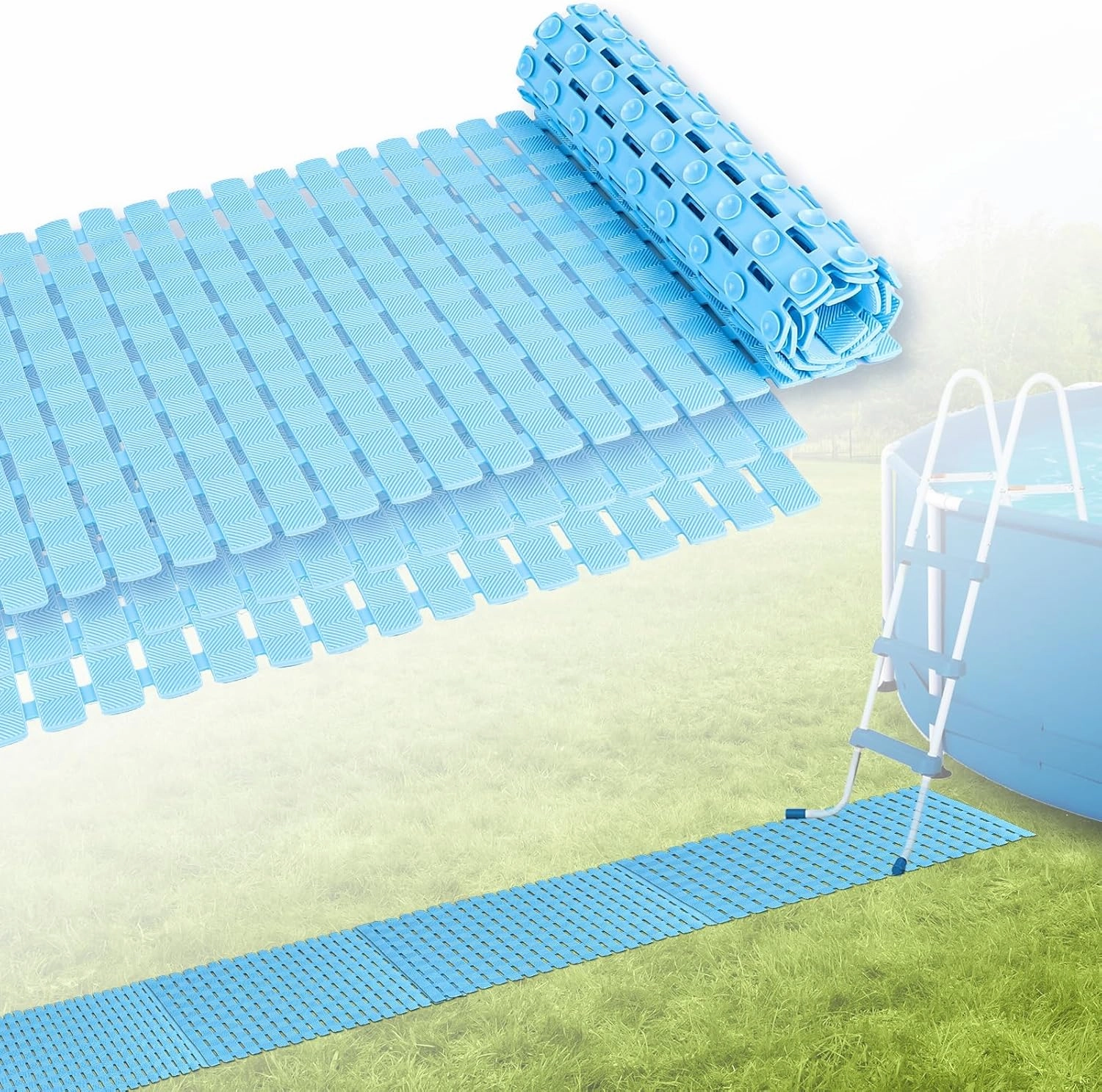 3Pcs Ground Pool Drainage Walkway, 15.7" x 27.6" Pool Drainage Mat, Non-Slip Floor Protector Mat for Protecting Pools Lawn and Away from Litter (Blue, Large, 3)