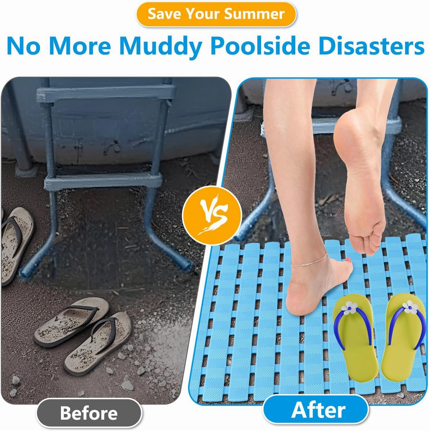 3Pcs Ground Pool Drainage Walkway, 15.7" x 27.6" Pool Drainage Mat, Non-Slip Floor Protector Mat for Protecting Pools Lawn and Away from Litter (Blue, Large, 3)
