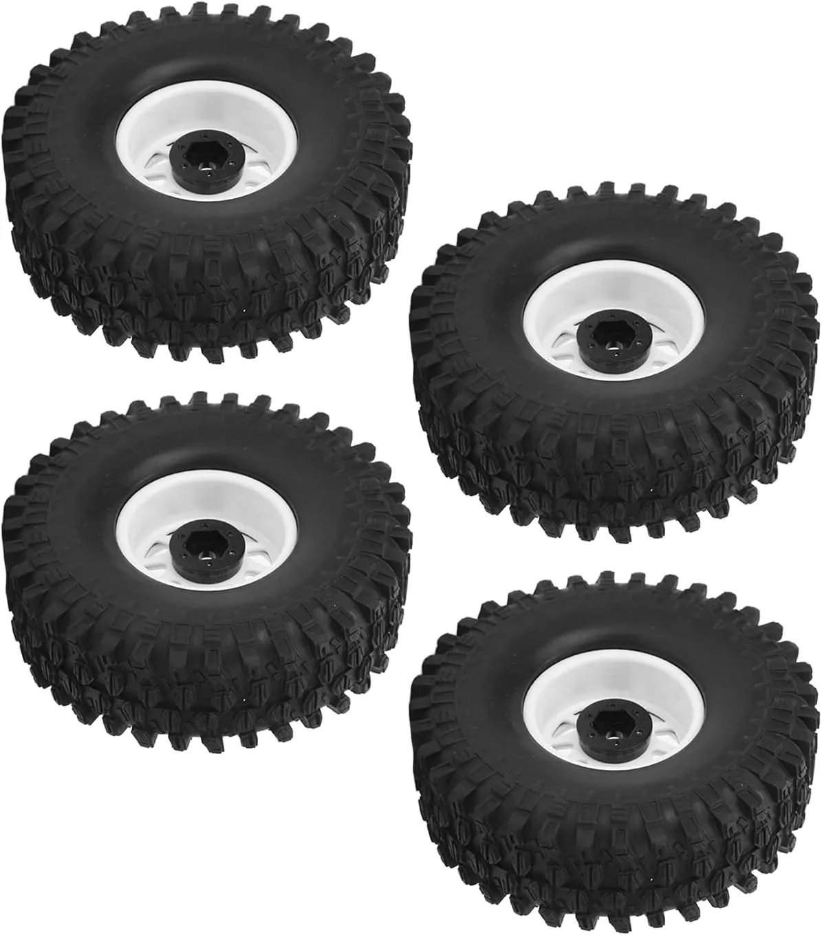 4 Pcs 1/10 RC Car Tires, Soft Rubber Crawler Wheel Hub Tires for 90046, Grip Texture, Installation and Disassembly, Zinc Alloy (White)