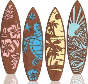 4 Pcs 23.6" x 6.7" Surfboard Wall Decor Large Surfboard Hanging Sign Summer Hawaiian Tropical Surf Boards Decor for Wall Room Bedroom Party Beach Art