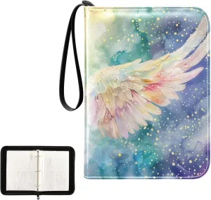 4 Pockets Trading Card Album Holder Book Folder Sports Card Binder Angel Wings Watercolor 400 Double Side Pockets for 3 Ring Binder Zipper