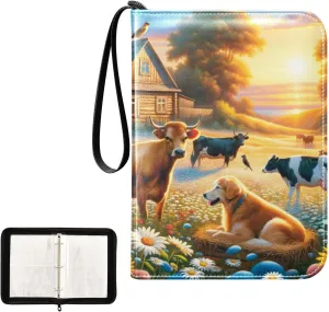 4 Pockets Trading Card Album Holder Book Folder Sports Card Binder Animals Farm 400 Double Side Pockets for 3 Ring Binder Zipper