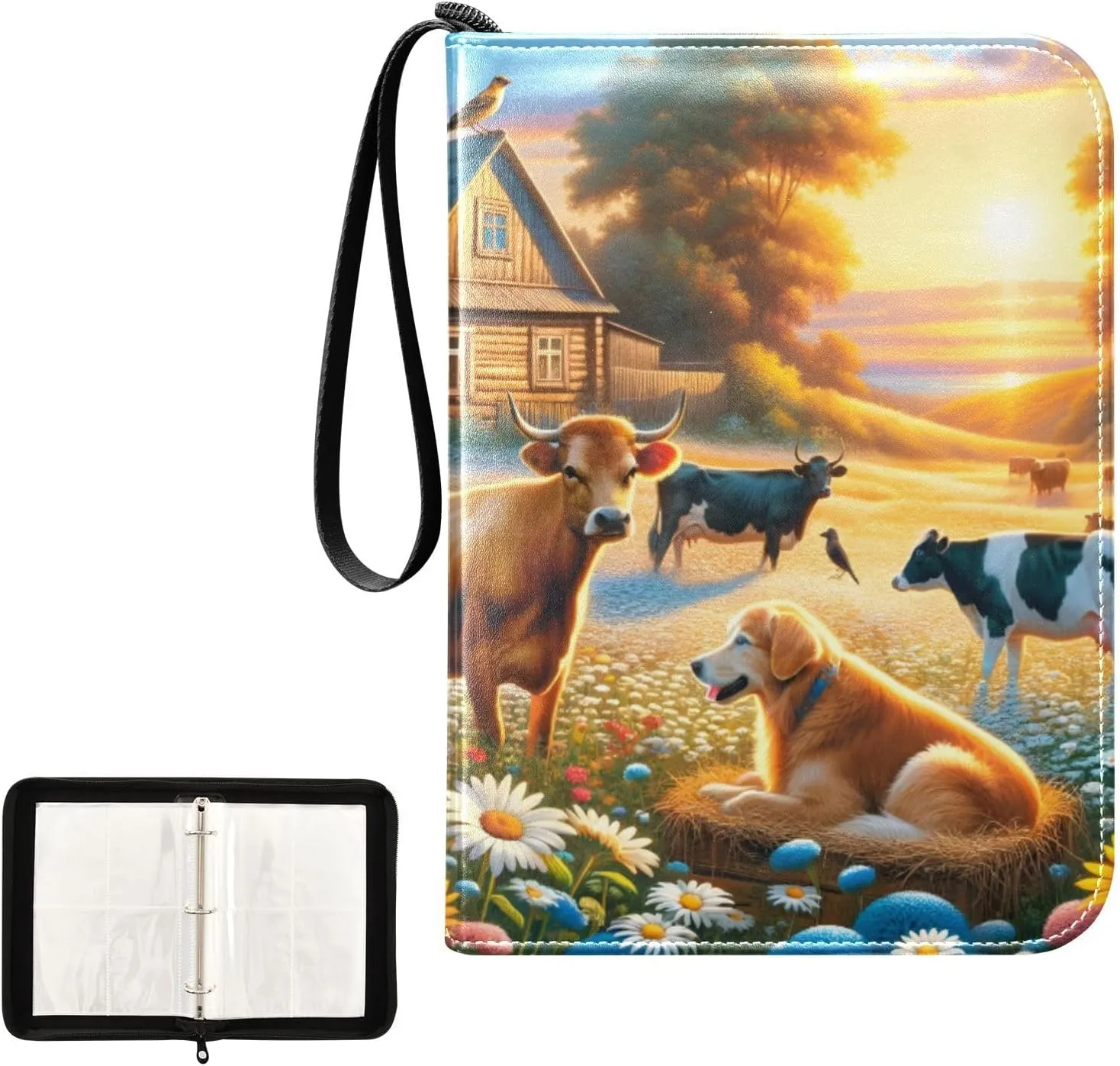4 Pockets Trading Card Album Holder Book Folder Sports Card Binder Animals Farm 400 Double Side Pockets for 3 Ring Binder Zipper