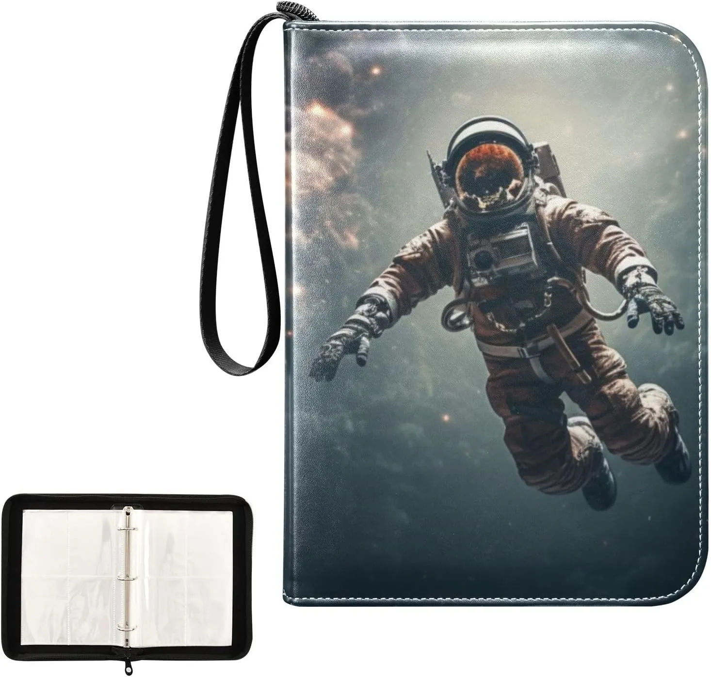 4 Pockets Trading Card Album Holder Book Folder Sports Card Binder Astronaut 17 400 Double Side Pockets for 3 Ring Binder Zipper