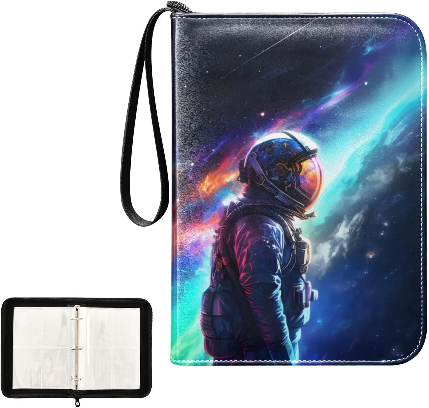 4 Pockets Trading Card Album Holder Book Folder Sports Card Binder Astronaut 2 400 Double Side Pockets for 3 Ring Binder Zipper