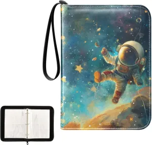 4 Pockets Trading Card Album Holder Book Folder Sports Card Binder Astronaut Cute 2 400 Double Side Pockets for 3 Ring Binder Zipper
