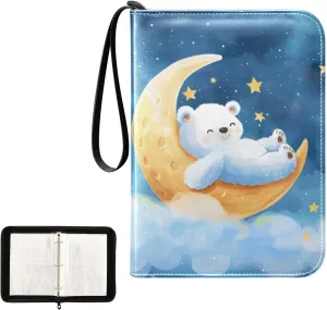 4 Pockets Trading Card Album Holder Book Folder Sports Card Binder Bear Moon 400 Double Side Pockets for 3 Ring Binder Zipper