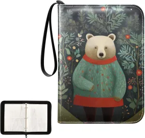 4 Pockets Trading Card Album Holder Book Folder Sports Card Binder Bear Retro 400 Double Side Pockets for 3 Ring Binder Zipper