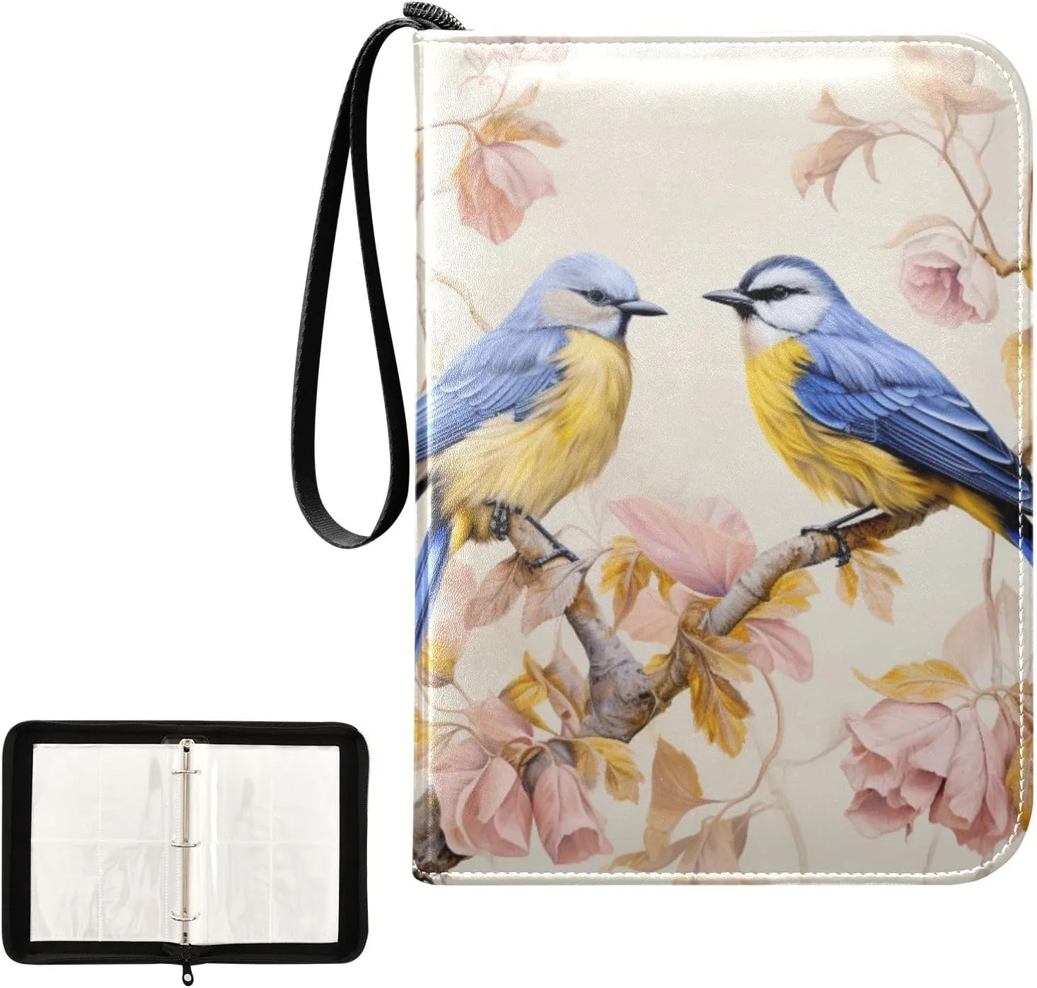 4 Pockets Trading Card Album Holder Book Folder Sports Card Binder Bird Sparrow 4 400 Double Side Pockets for 3 Ring Binder Zipper