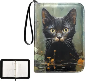 4 Pockets Trading Card Album Holder Book Folder Sports Card Binder Black Cat 2 400 Double Side Pockets for 3 Ring Binder Zipper