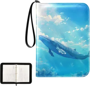 4 Pockets Trading Card Album Holder Book Folder Sports Card Binder Blue Sky Whales 400 Double Side Pockets for 3 Ring Binder Zipper