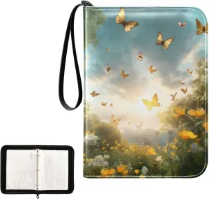 4 Pockets Trading Card Album Holder Book Folder Sports Card Binder Butterfly Forest 400 Double Side Pockets for 3 Ring Binder Zipper
