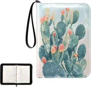 4 Pockets Trading Card Album Holder Book Folder Sports Card Binder Cactus Pastel 400 Double Side Pockets for 3 Ring Binder Zipper
