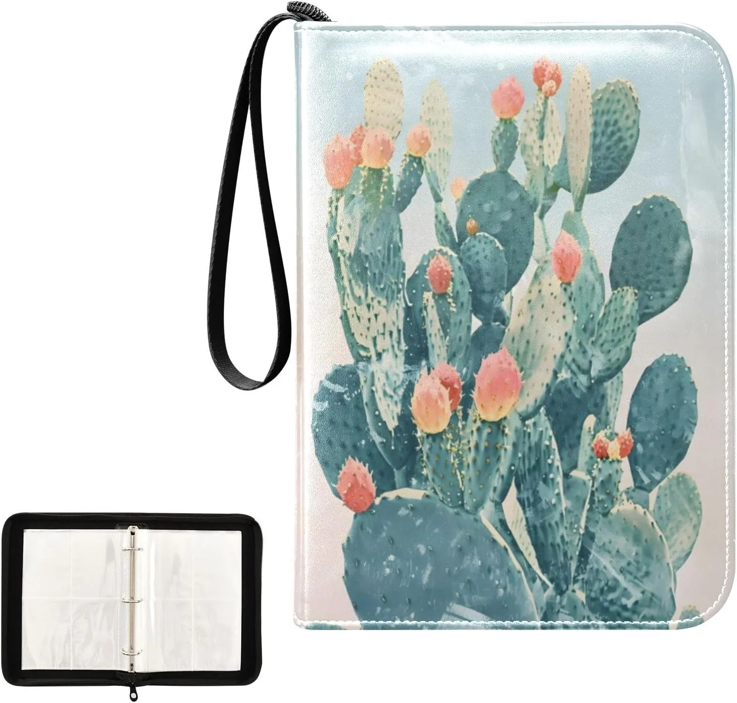 4 Pockets Trading Card Album Holder Book Folder Sports Card Binder Cactus Pastel 400 Double Side Pockets for 3 Ring Binder Zipper