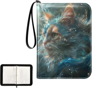 4 Pockets Trading Card Album Holder Book Folder Sports Card Binder Calico Cat 400 Double Side Pockets for 3 Ring Binder Zipper