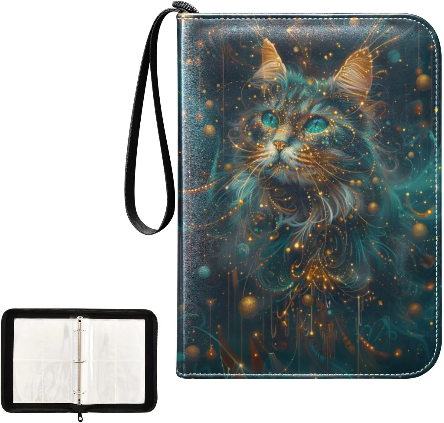 4 Pockets Trading Card Album Holder Book Folder Sports Card Binder Cat A 400 Double Side Pockets for 3 Ring Binder Zipper