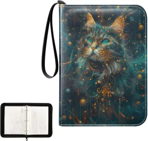4 Pockets Trading Card Album Holder Book Folder Sports Card Binder Cat A 400 Double Side Pockets for 3 Ring Binder Zipper