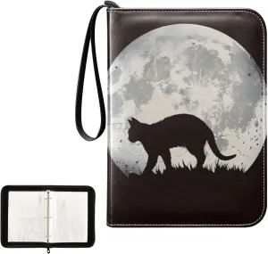 4 Pockets Trading Card Album Holder Book Folder Sports Card Binder Cat Silhouette Moon 400 Double Side Pockets for 3 Ring Binder Zipper