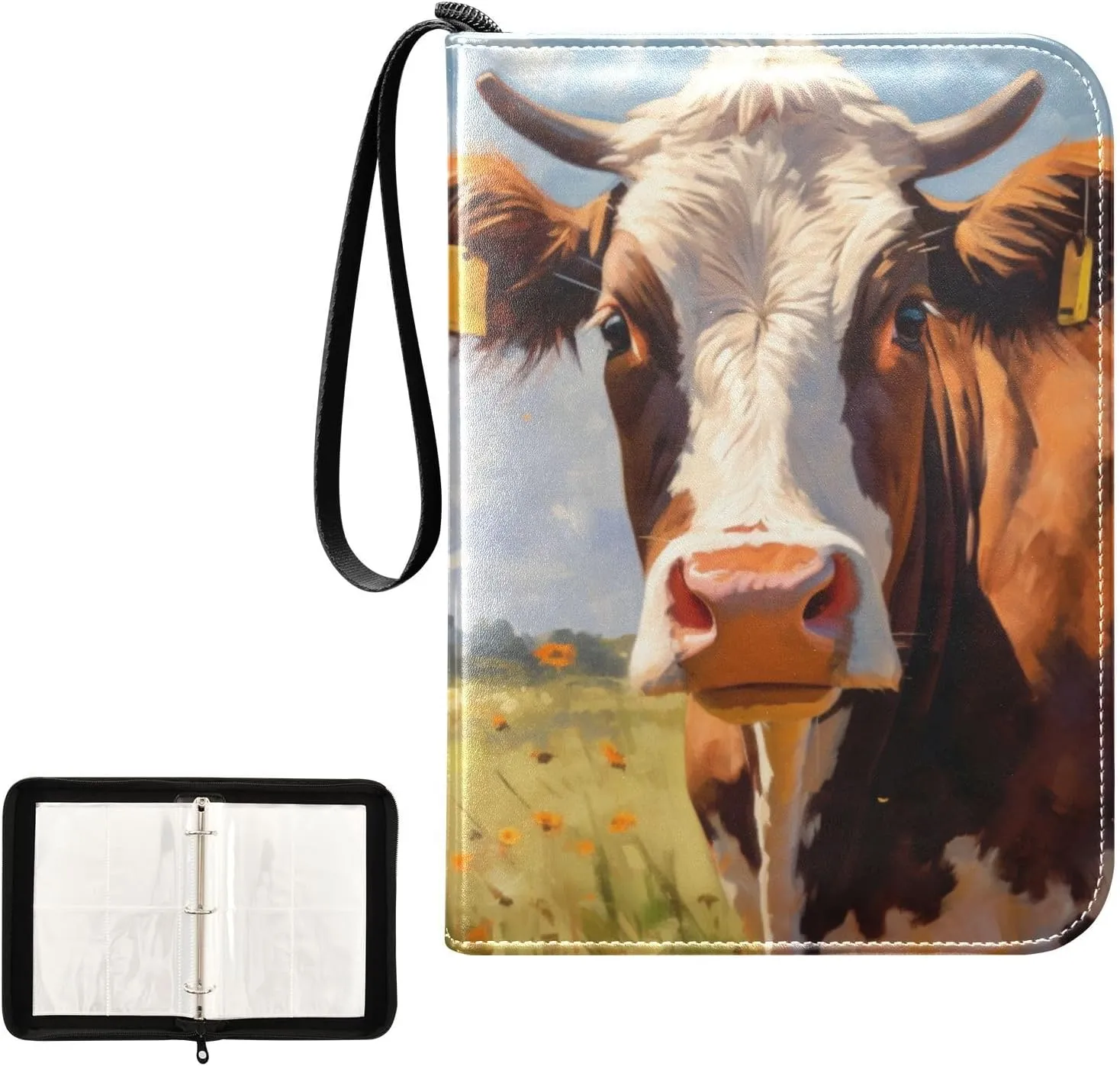 4 Pockets Trading Card Album Holder Book Folder Sports Card Binder Cattle Cow 1 400 Double Side Pockets for 3 Ring Binder Zipper