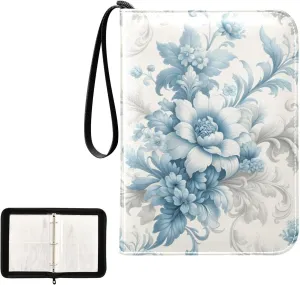 4 Pockets Trading Card Album Holder Book Folder Sports Card Binder Classic Flower Retro 400 Double Side Pockets for 3 Ring Binder Zipper