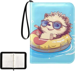 4 Pockets Trading Card Album Holder Book Folder Sports Card Binder Cute Hedgehog Swimming 400 Double Side Pockets for 3 Ring Binder Zipper