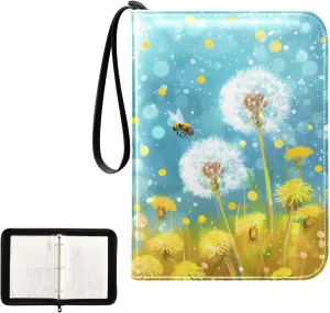 4 Pockets Trading Card Album Holder Book Folder Sports Card Binder Dandelion Bee 400 Double Side Pockets for 3 Ring Binder Zipper