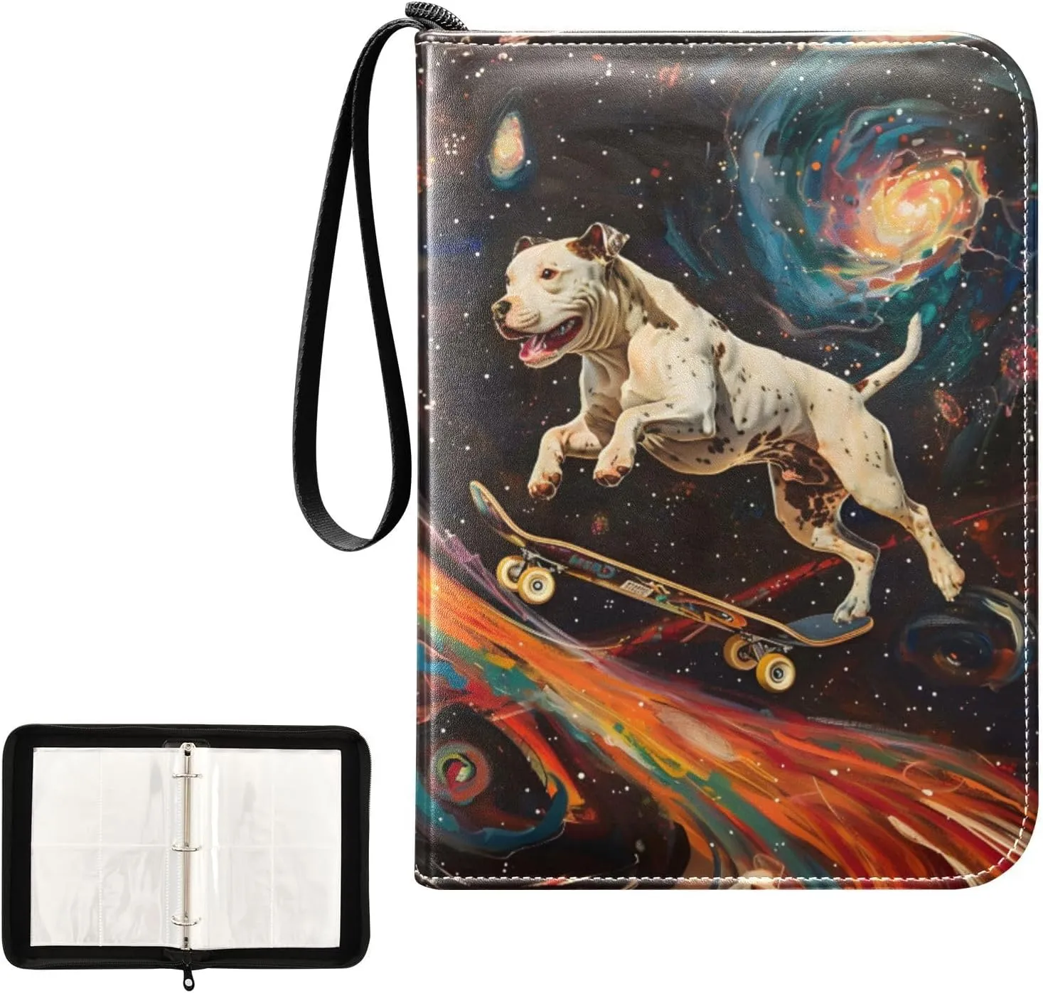 4 Pockets Trading Card Album Holder Book Folder Sports Card Binder Dog Nebula 400 Double Side Pockets for 3 Ring Binder Zipper