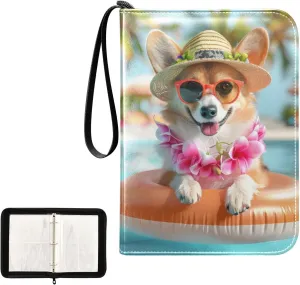 4 Pockets Trading Card Album Holder Book Folder Sports Card Binder Dog Pool 400 Double Side Pockets for 3 Ring Binder Zipper