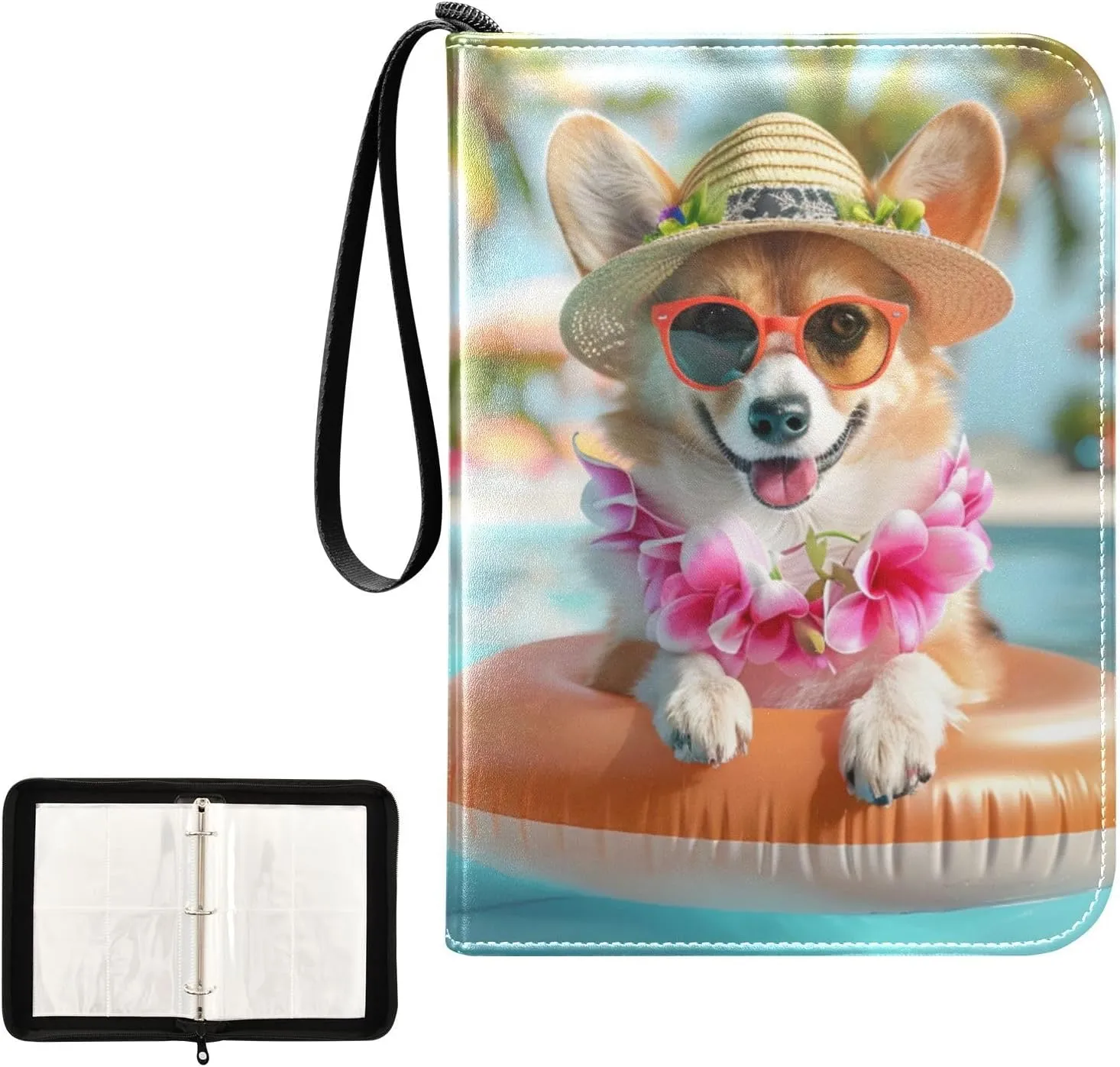 4 Pockets Trading Card Album Holder Book Folder Sports Card Binder Dog Pool 400 Double Side Pockets for 3 Ring Binder Zipper