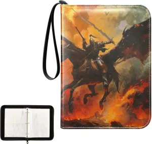 4 Pockets Trading Card Album Holder Book Folder Sports Card Binder Fighter on Horseback 400 Double Side Pockets for 3 Ring Binder Zipper