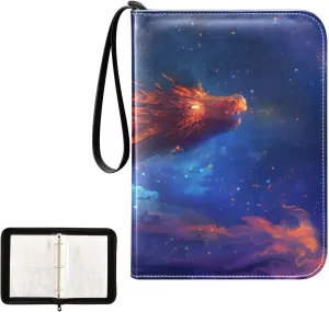 4 Pockets Trading Card Album Holder Book Folder Sports Card Binder Fire Dragon 400 Double Side Pockets for 3 Ring Binder Zipper